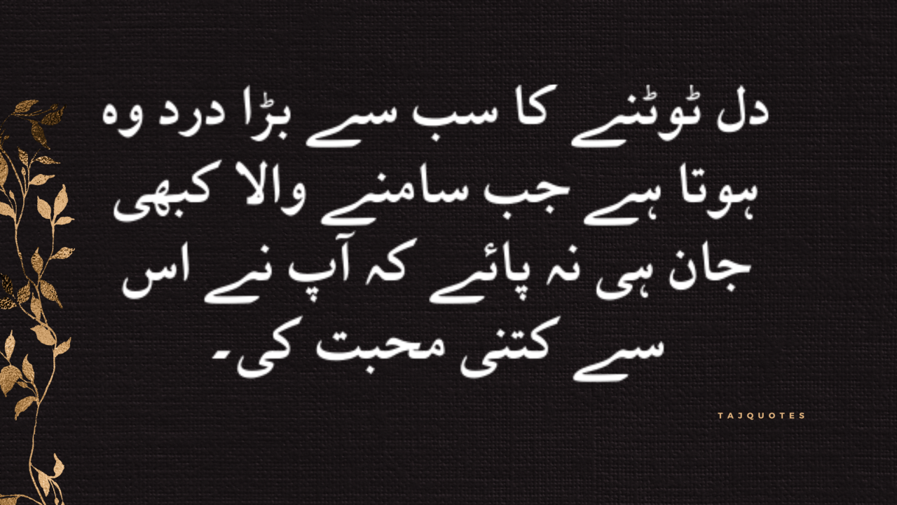 دل ٹوٹنے کا سب سے بڑا درد وہ ہوتا ہے جب سامنے والا کبھی جان ہی نہ پائے کہ آپ نے اس سے کتنی محبت کی۔"